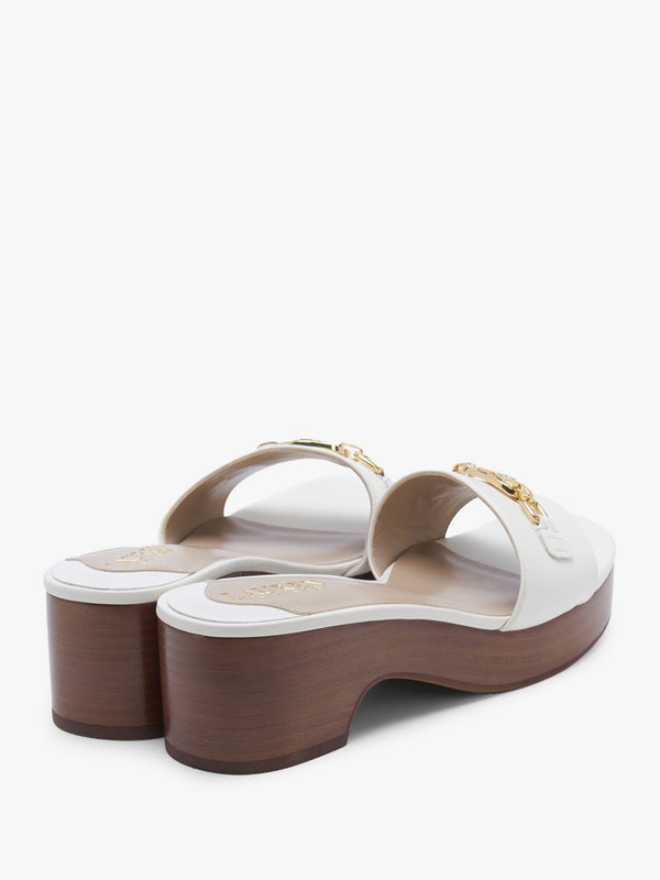 Roxanna Resort Cream Leather Heeled Mules