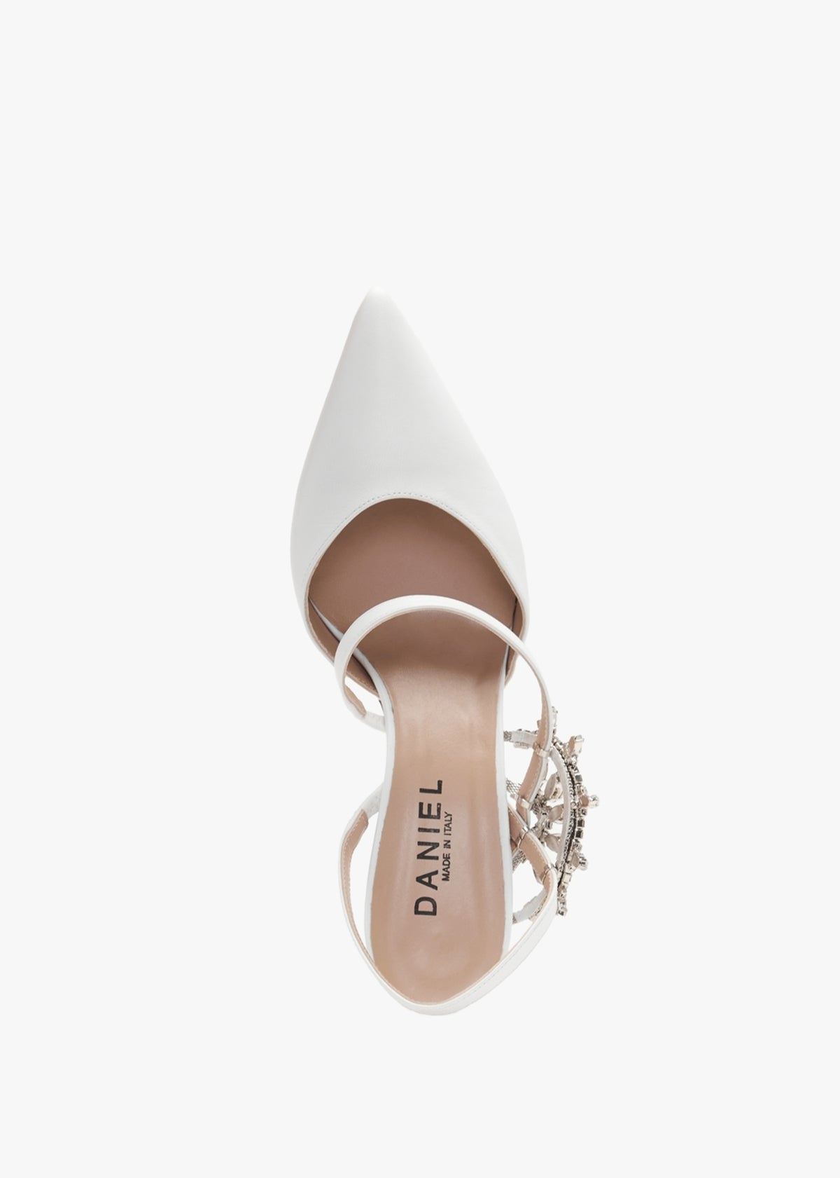 Tidy White Leather Jewelled Heel Pumps