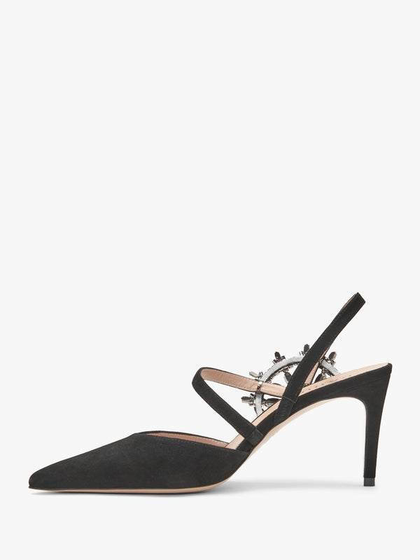 Tidy Black Suede Jewelled Heel Pumps