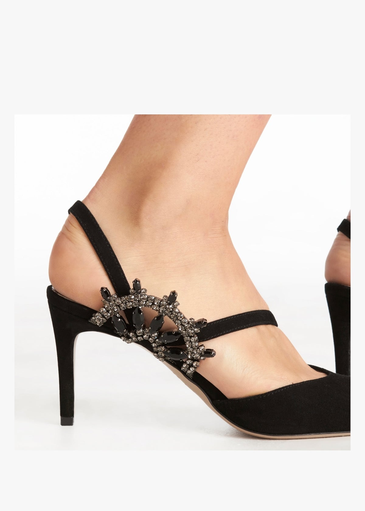 Tidy Black Suede Jewelled Heel Pumps
