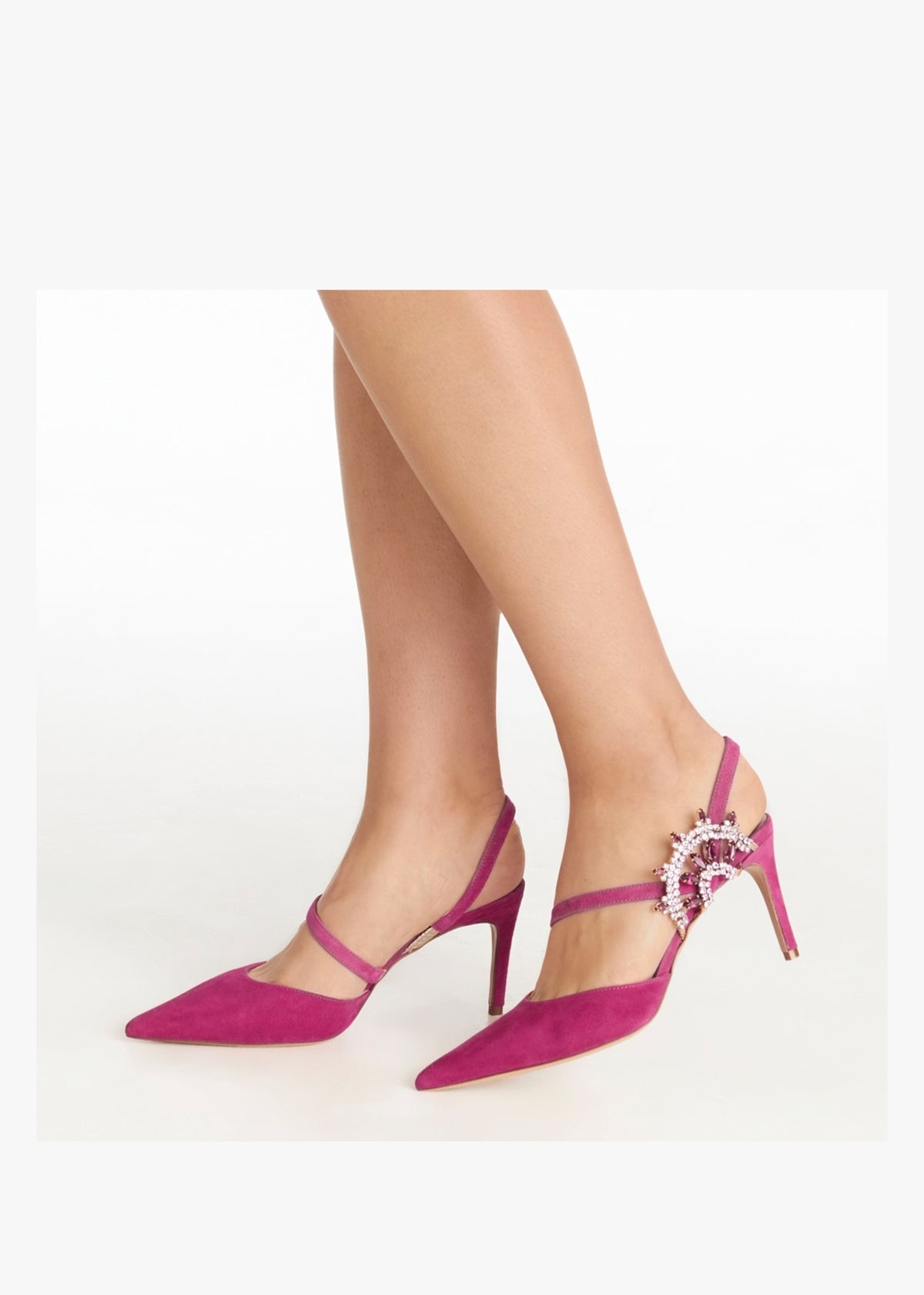 Tidy Fuchsia Suede Jewelled Heel Pumps
