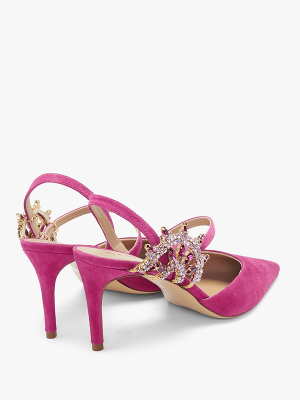 Tidy Fuchsia Suede Jewelled Heel Pumps