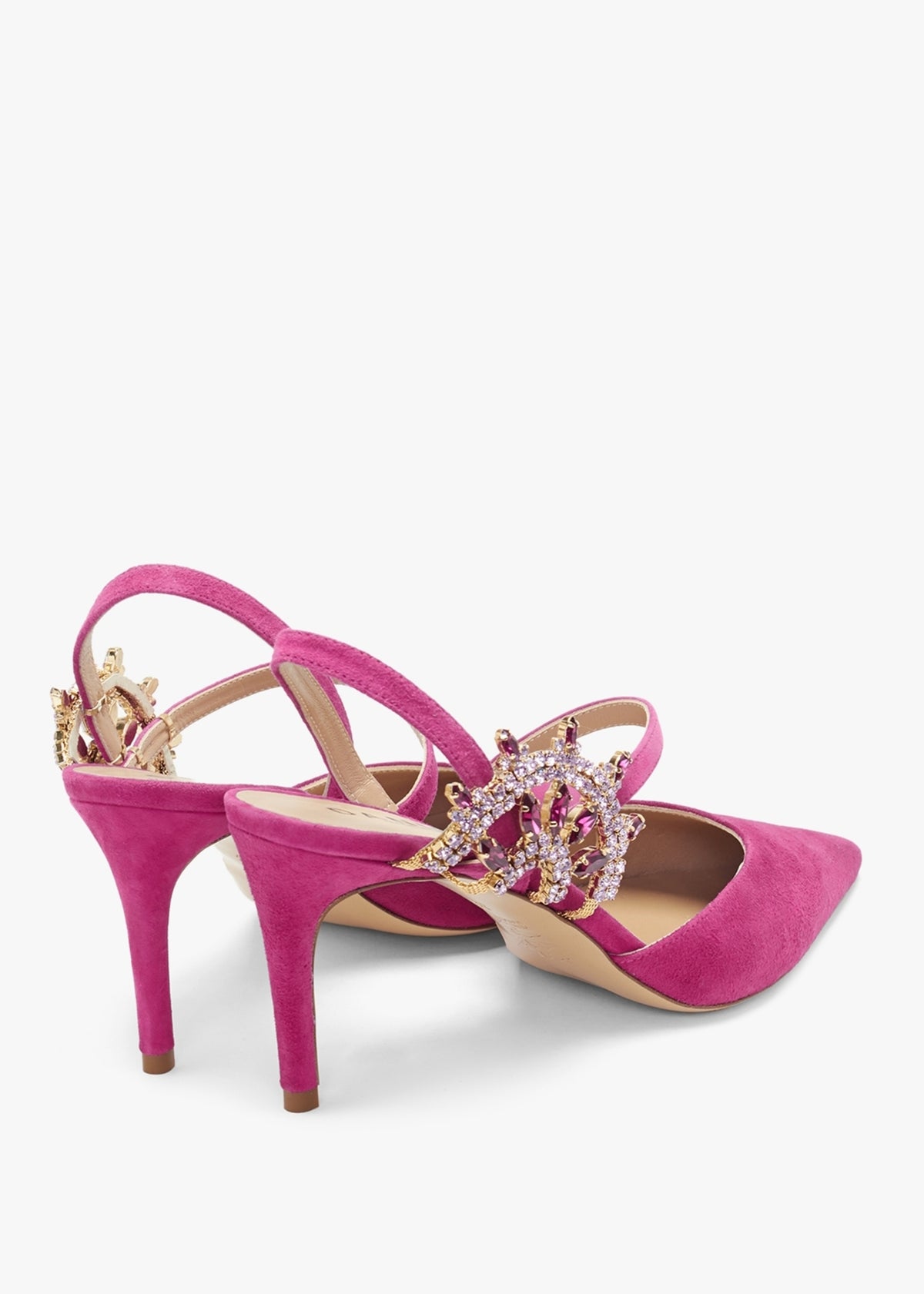 Tidy Fuchsia Suede Jewelled Heel Pumps