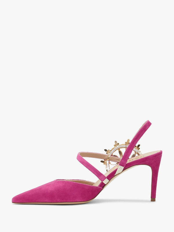 Tidy Fuchsia Suede Jewelled Heel Pumps