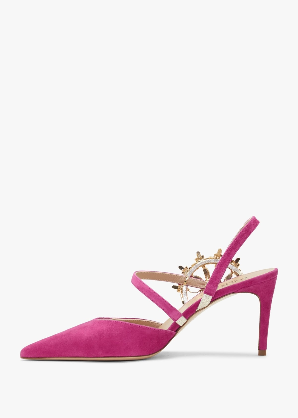 Tidy Fuchsia Suede Jewelled Heel Pumps