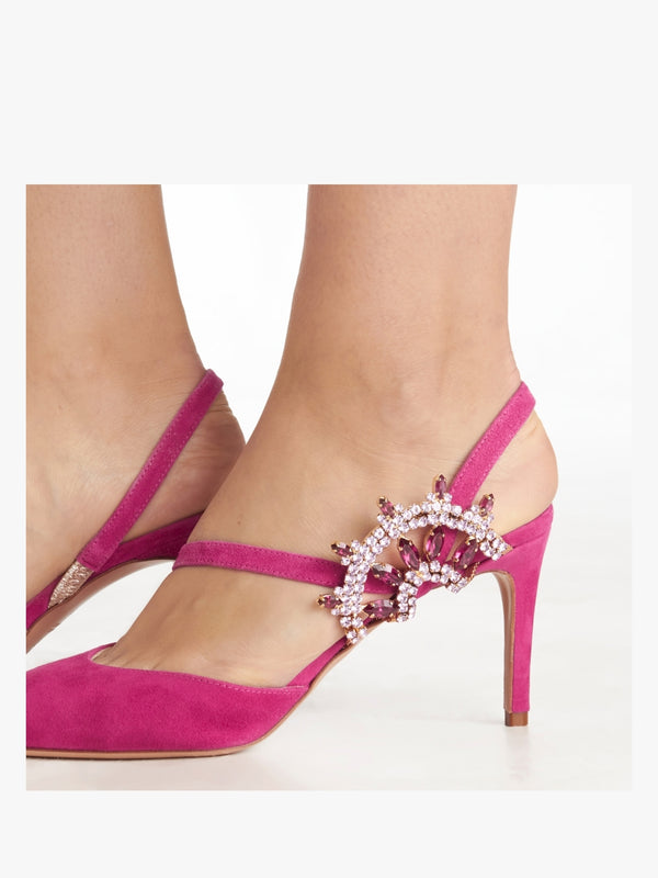 Tidy Fuchsia Suede Jewelled Heel Pumps