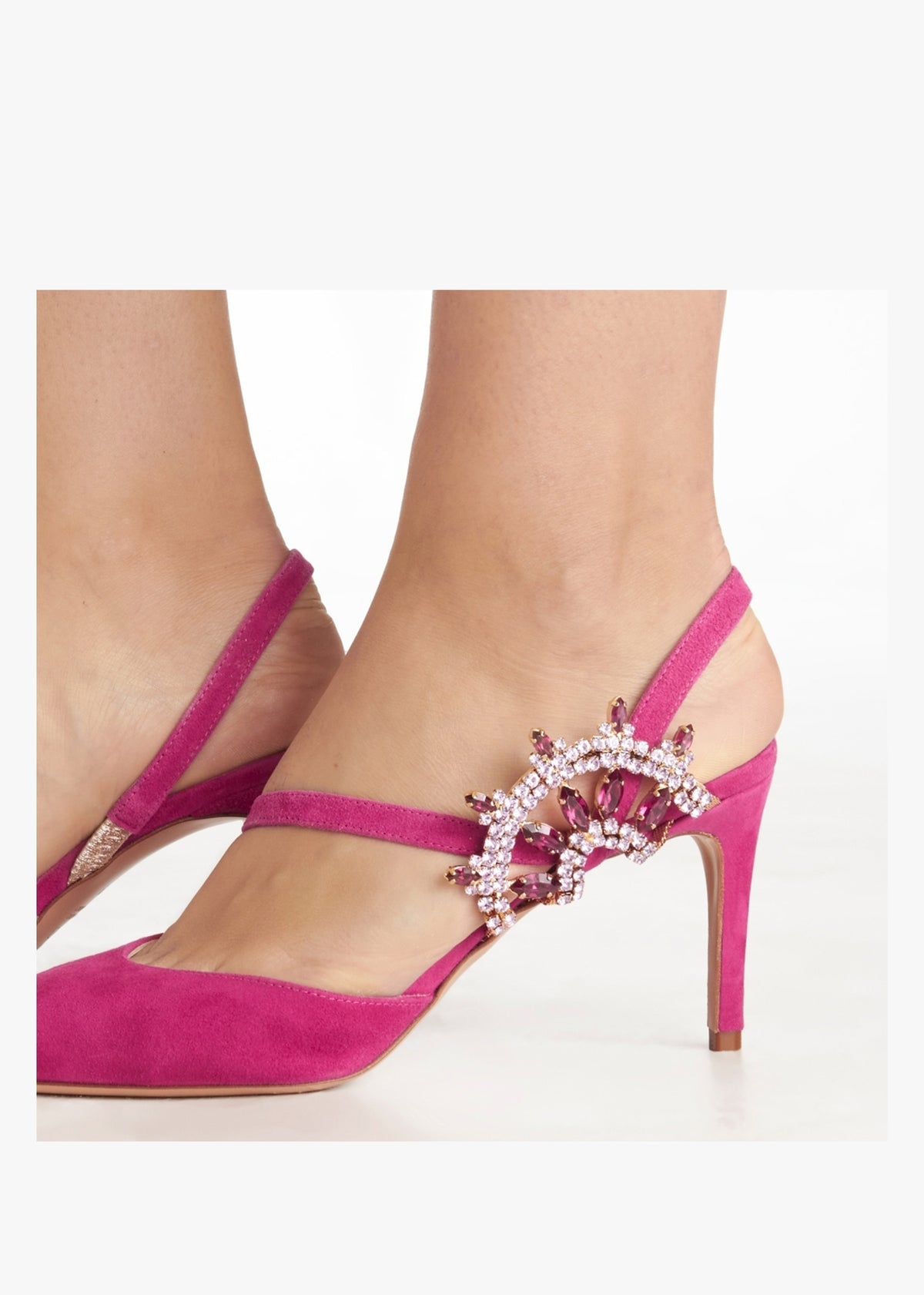 Tidy Fuchsia Suede Jewelled Heel Pumps