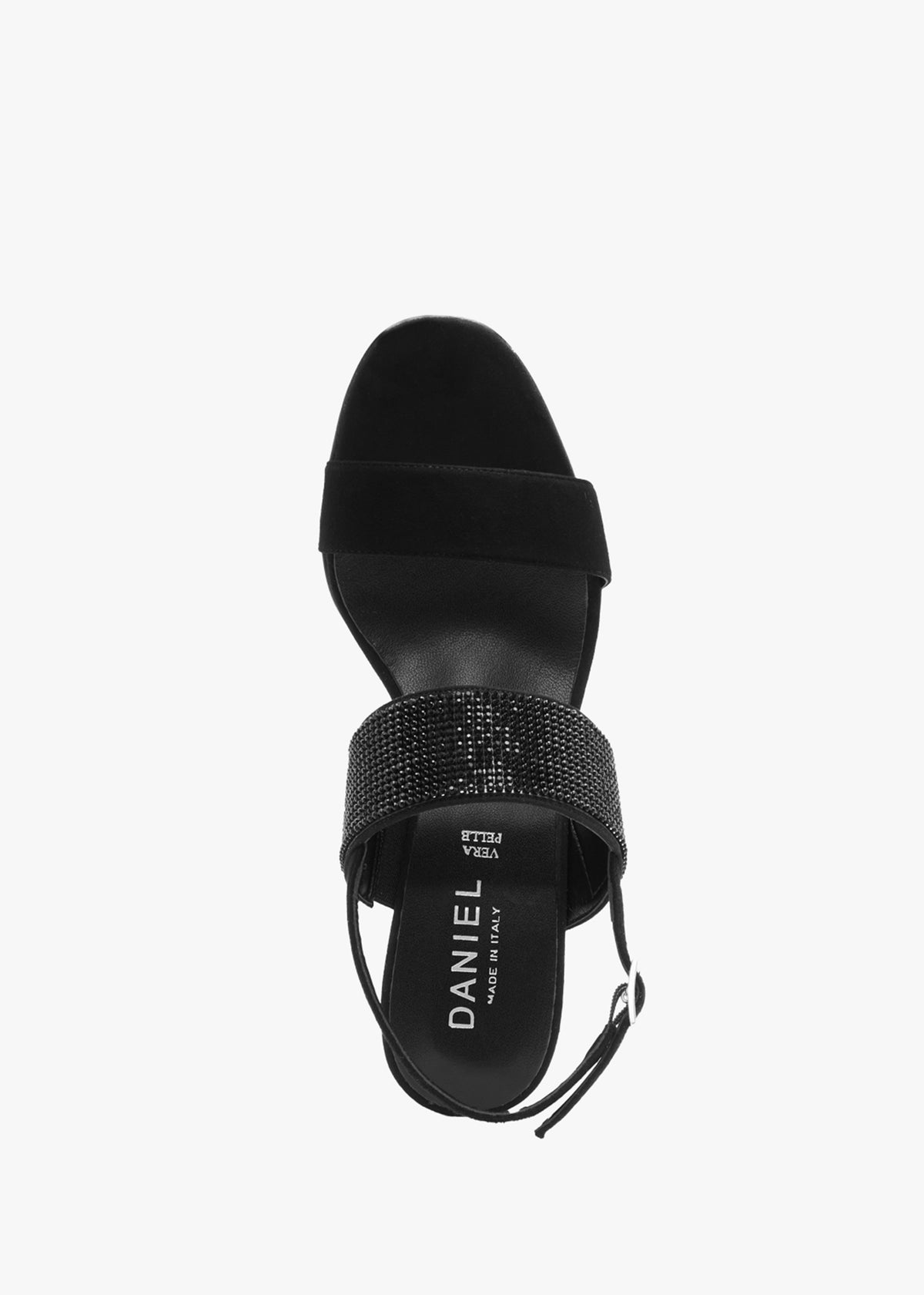 Lia Black Suede Diamante Low Wedge Sandals