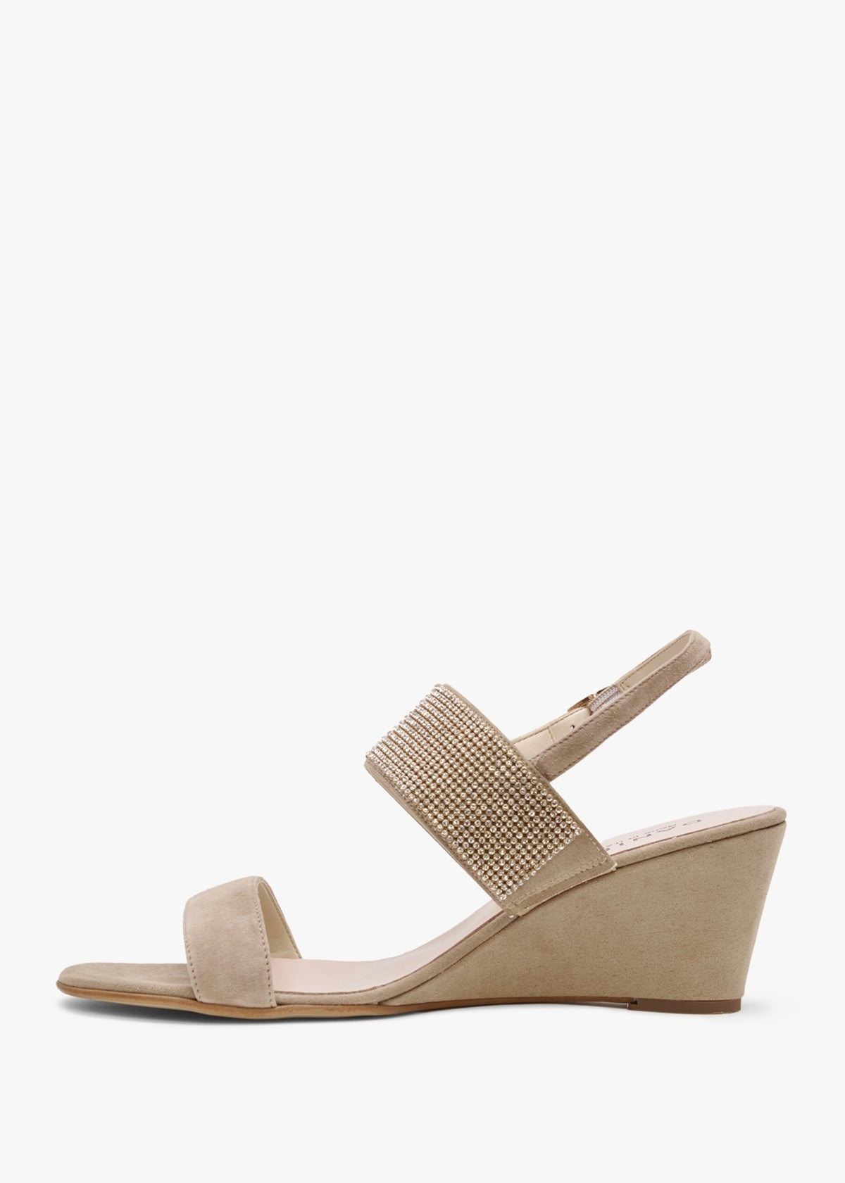 Lia Beige Suede Diamante Low Wedge Sandals