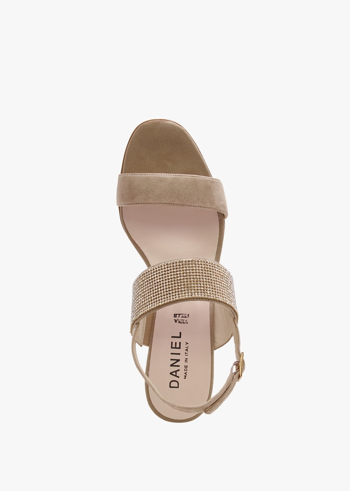 Lia Beige Suede Diamante Low Wedge Sandals