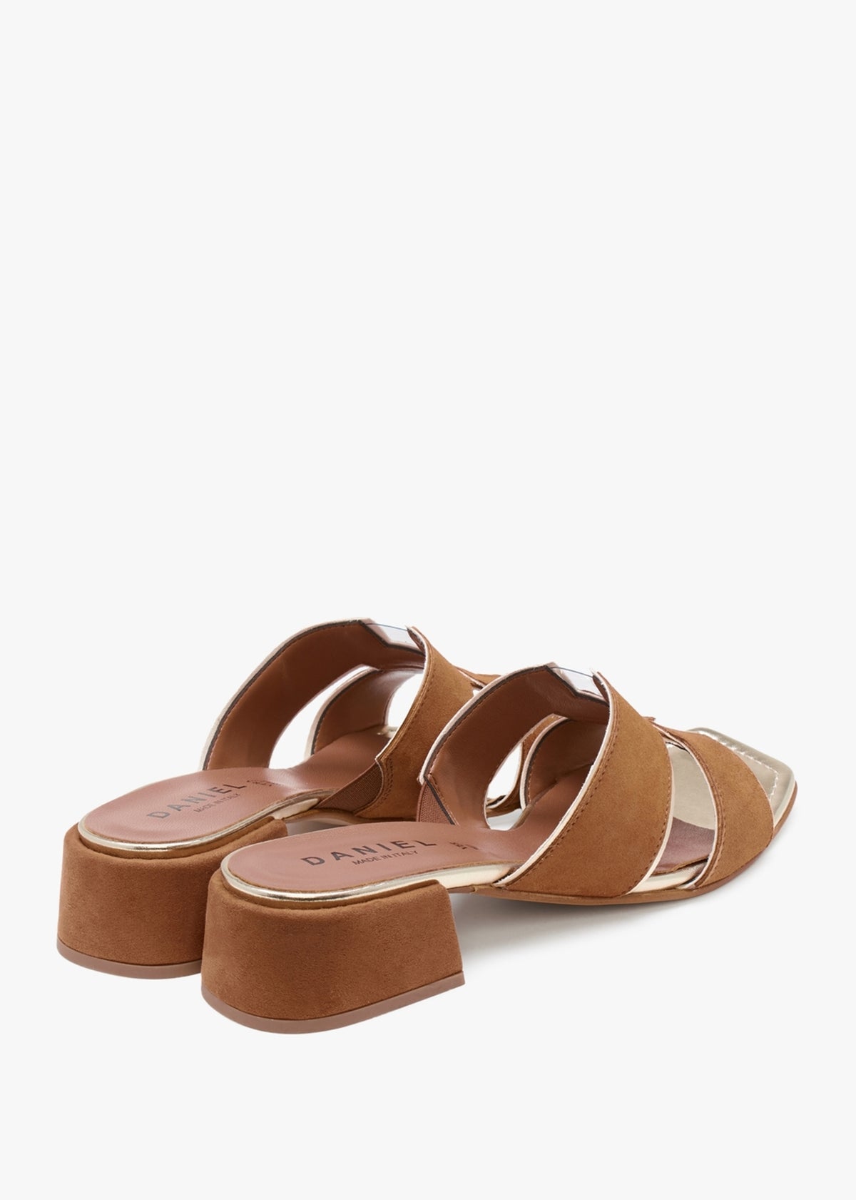 Luna Tan Suede Metallic Trim Block Heel Mules