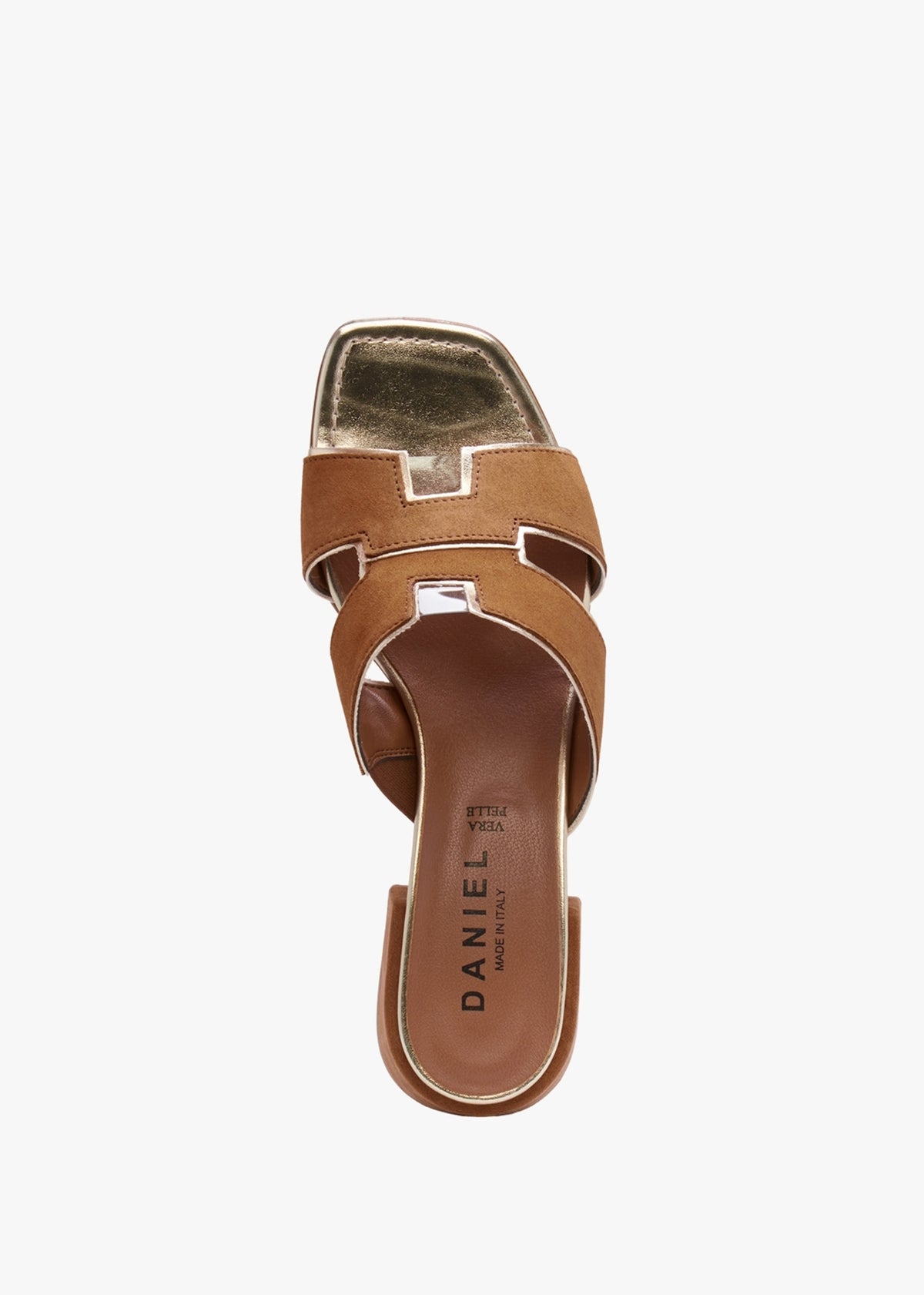 Luna Tan Suede Metallic Trim Block Heel Mules