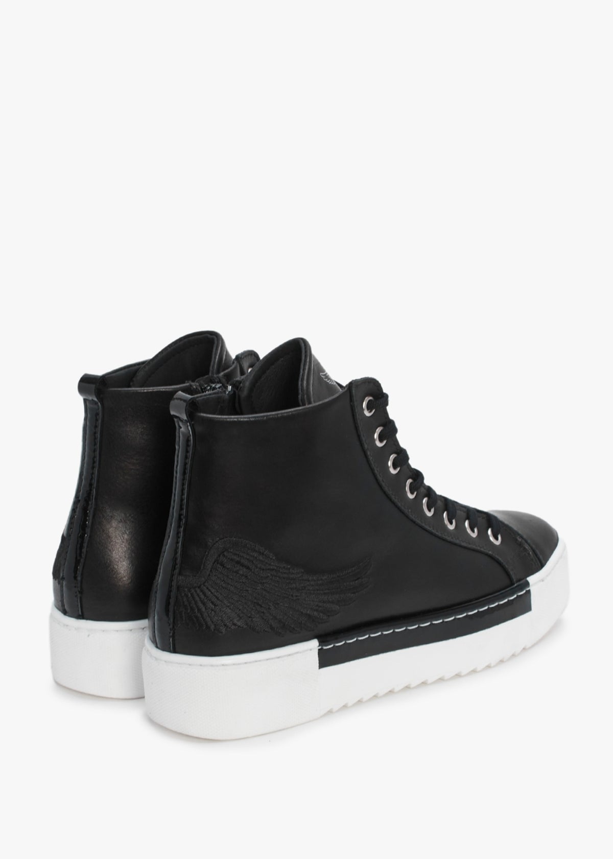 Angels Black Leather Black Wing High Top Trainers
