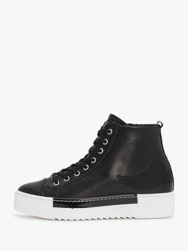 Angels Black Leather Black Wing High Top Trainers