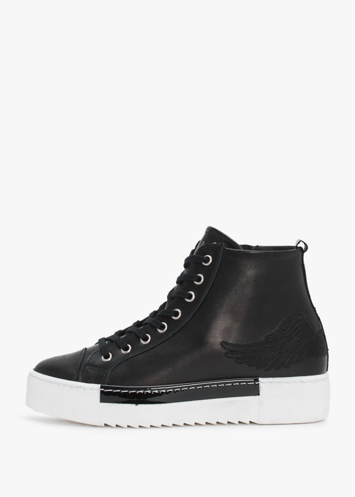 Angels Black Leather Black Wing High Top Trainers