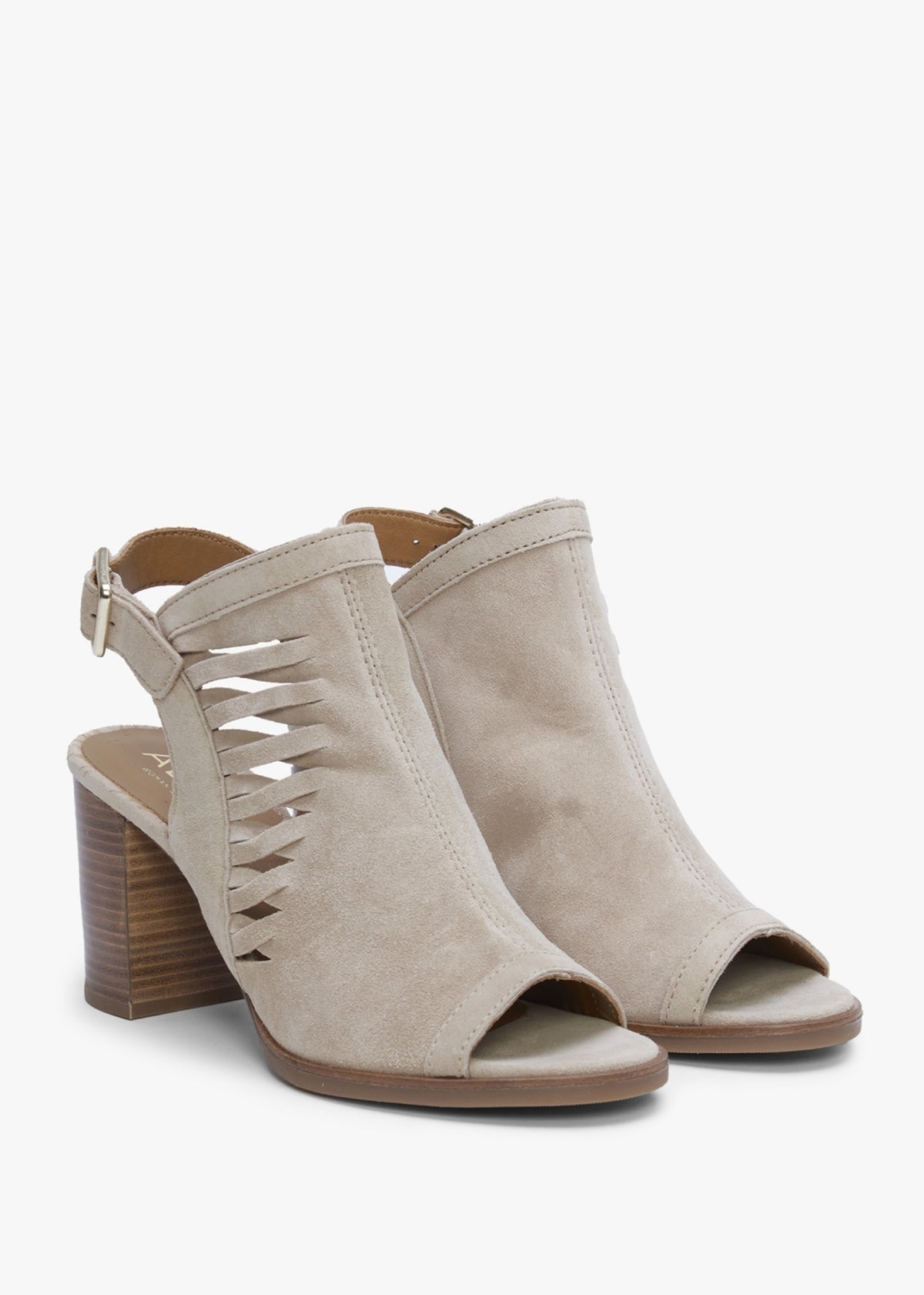 Stockton Beige Suede Lattice Block Heel Sandals