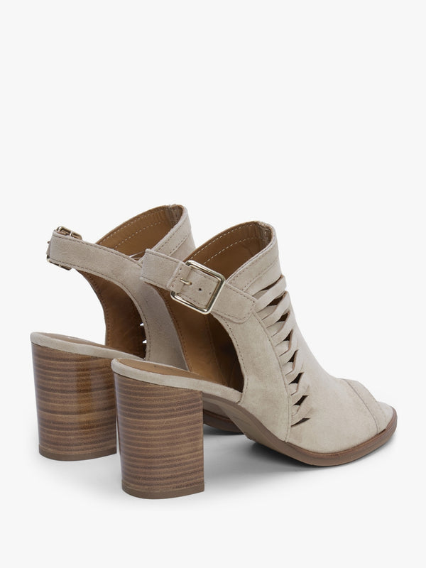 Stockton Beige Suede Lattice Block Heel Sandals