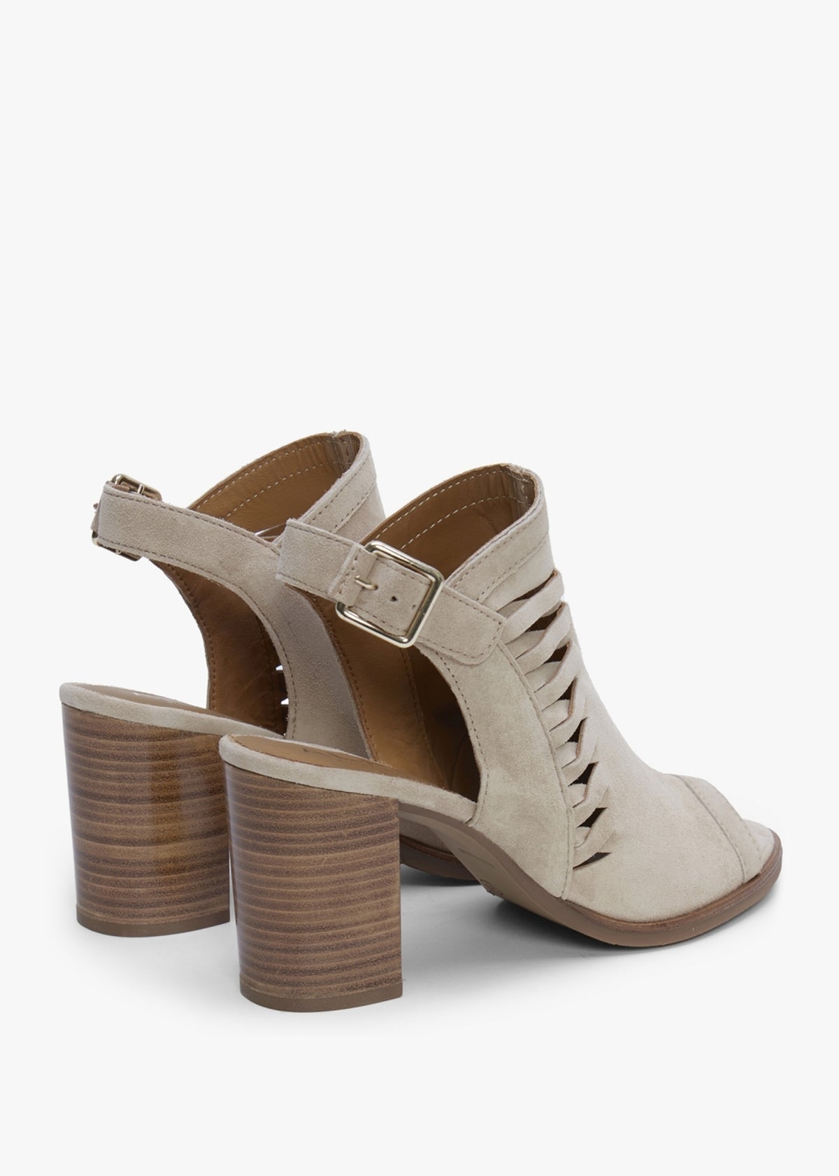 Stockton Beige Suede Lattice Block Heel Sandals