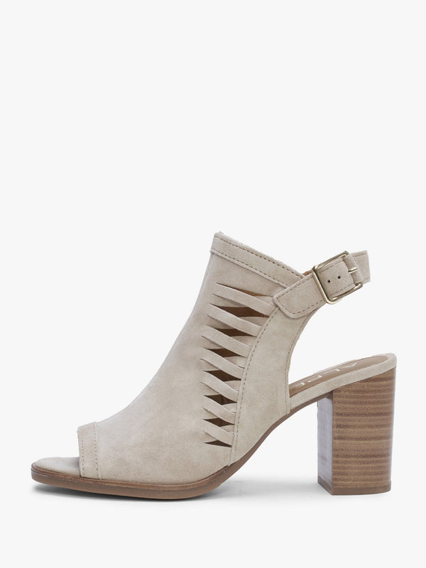 Stockton Beige Suede Lattice Block Heel Sandals