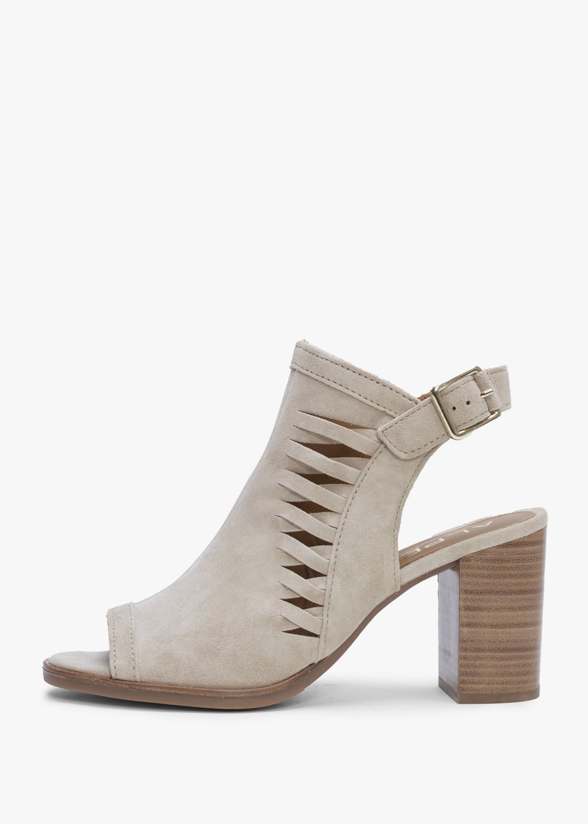 Stockton Beige Suede Lattice Block Heel Sandals