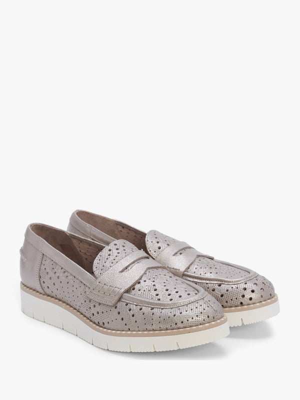 Conlo Gold Leather Laser Cut Loafers