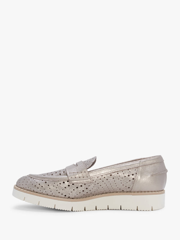 Conlo Gold Leather Laser Cut Loafers