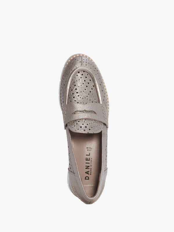 Conlo Gold Leather Laser Cut Loafers