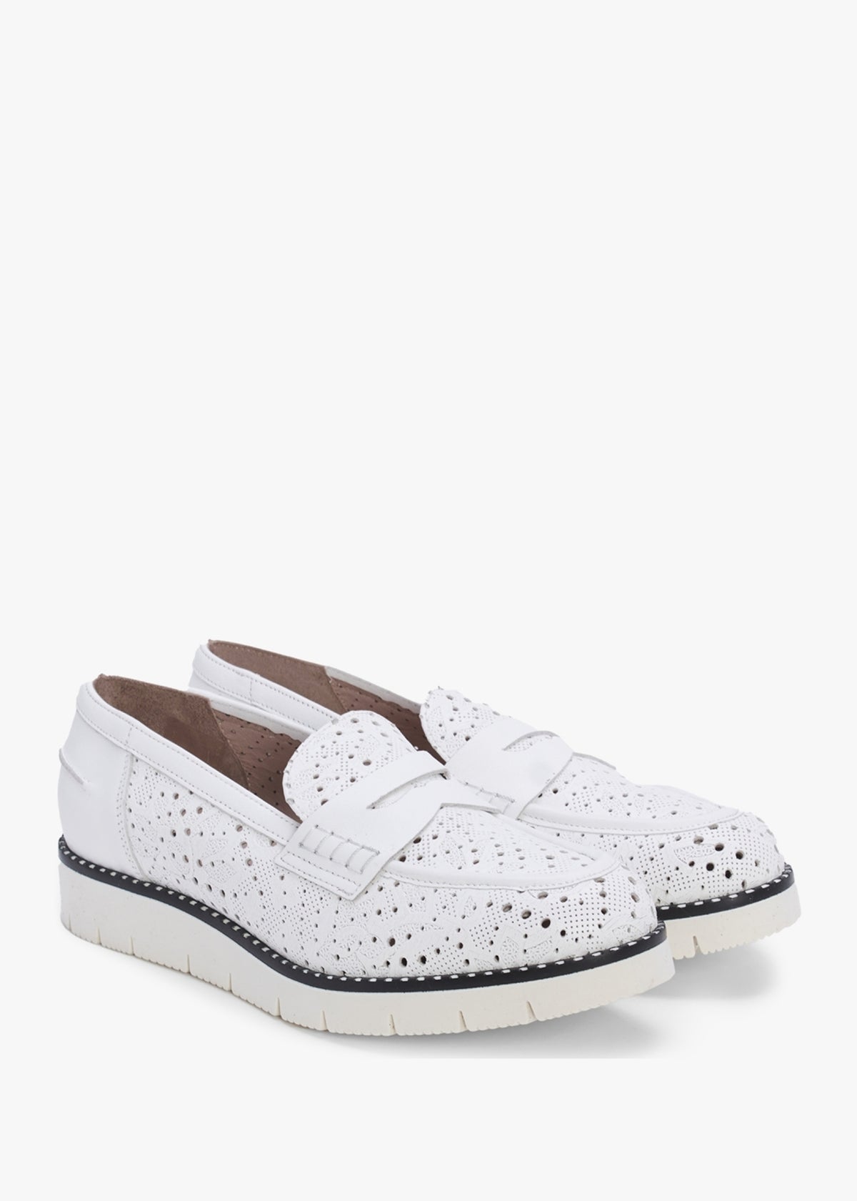 Conlo White Leather Laser Cut Loafers