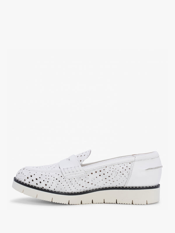 Conlo White Leather Laser Cut Loafers