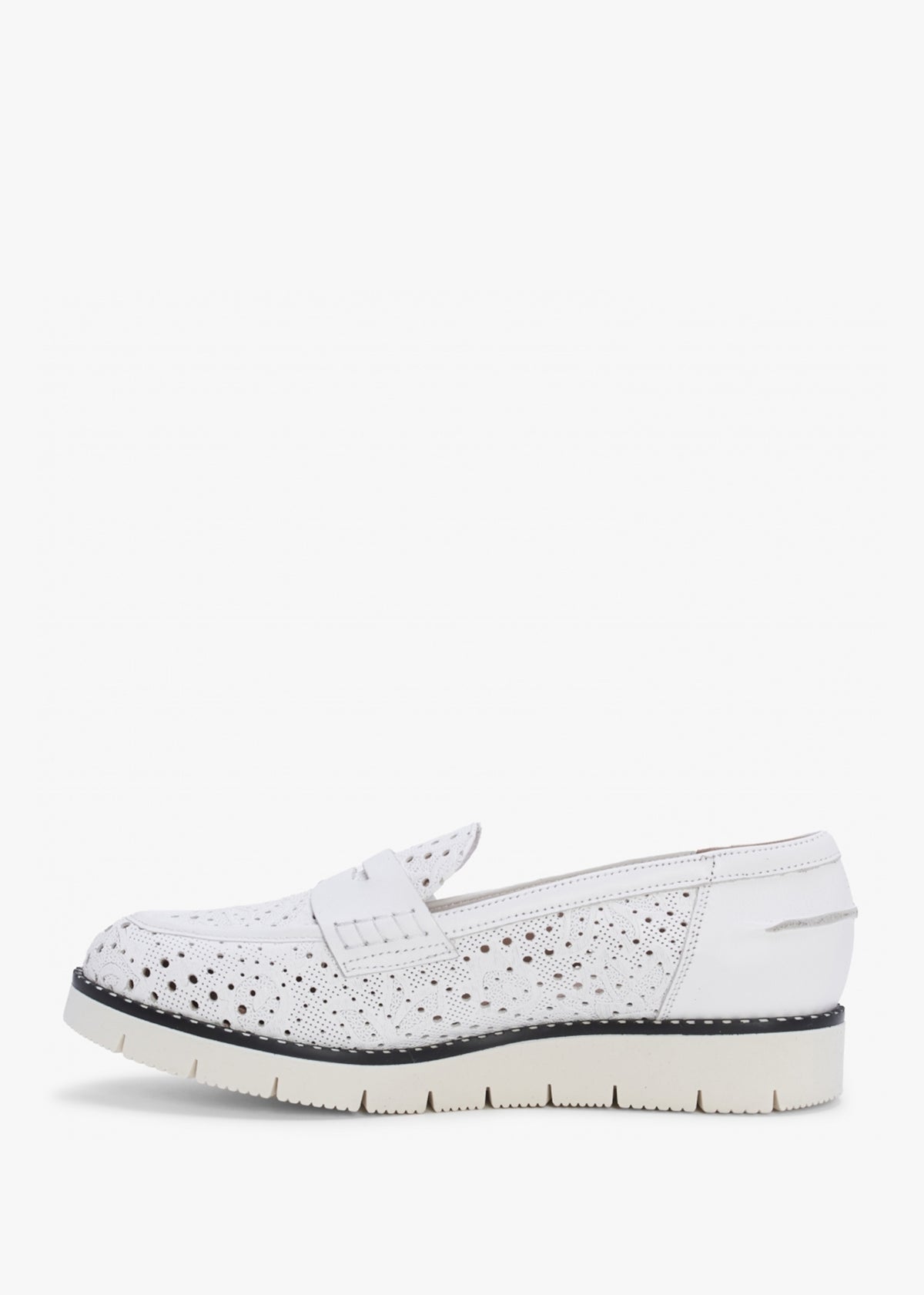 Conlo White Leather Laser Cut Loafers