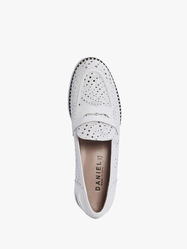 Conlo White Leather Laser Cut Loafers