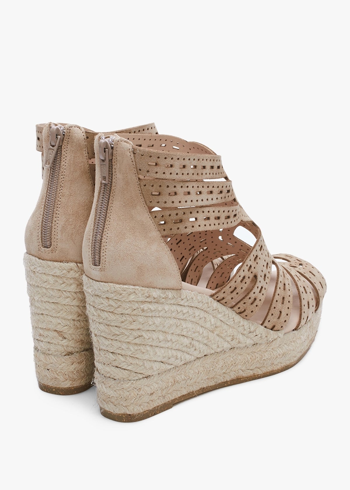 Kimmy Beige Suede Laser Cut Wedge Espadrilles