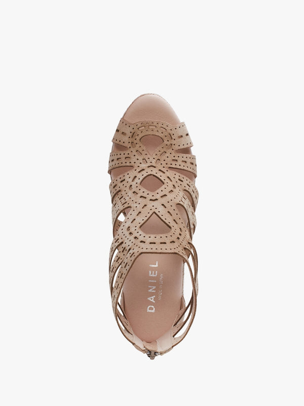 Kimmy Beige Suede Laser Cut Wedge Espadrilles