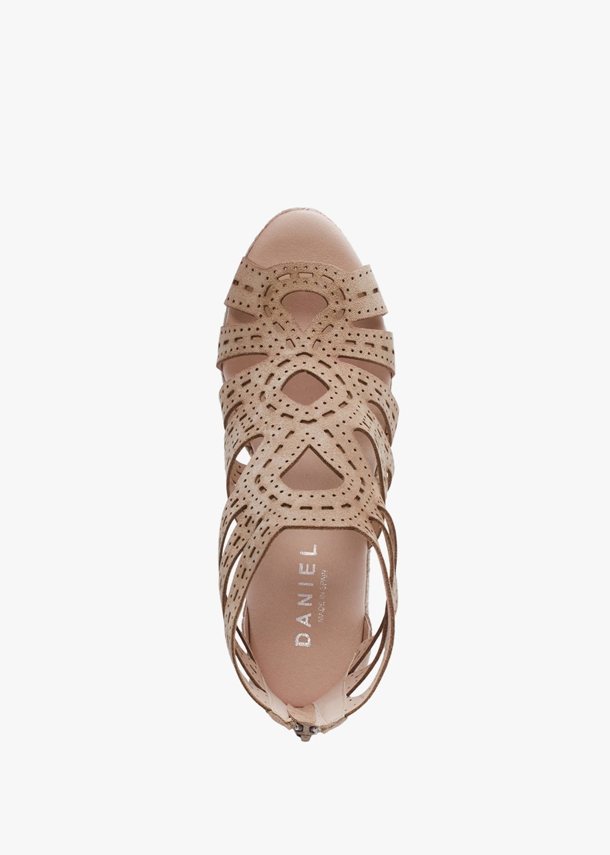 Kimmy Beige Suede Laser Cut Wedge Espadrilles