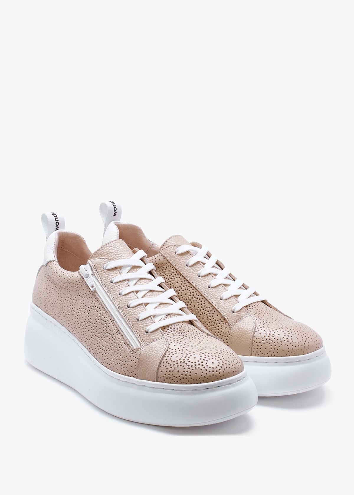 Aria Beige Leather Perforated Flatform Trainers