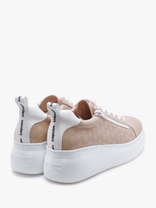 Aria Beige Leather Perforated Flatform Trainers