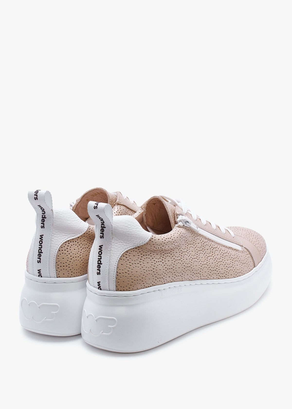 Aria Beige Leather Perforated Flatform Trainers