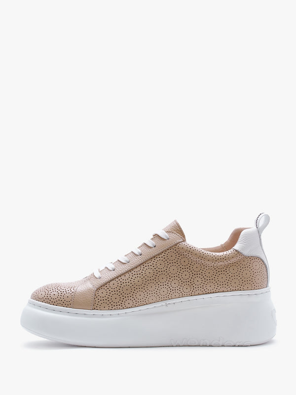Aria Beige Leather Perforated Flatform Trainers