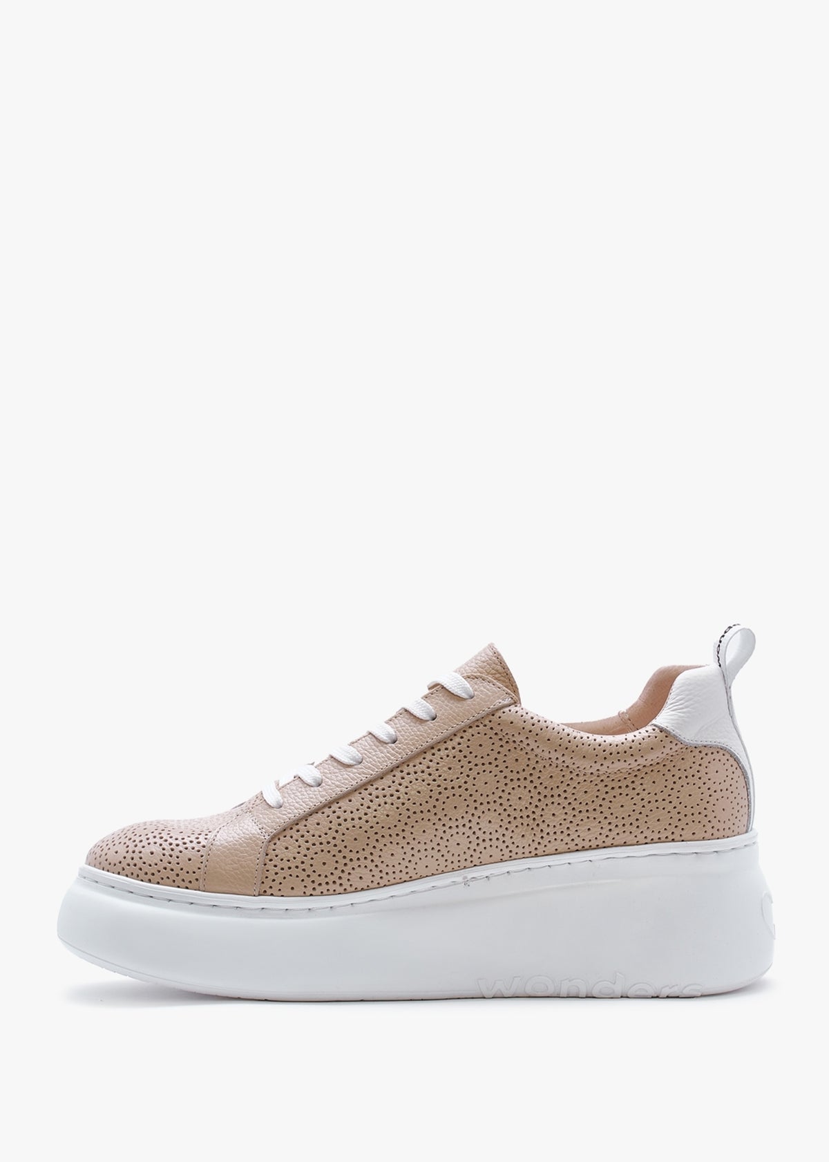 Aria Beige Leather Perforated Flatform Trainers