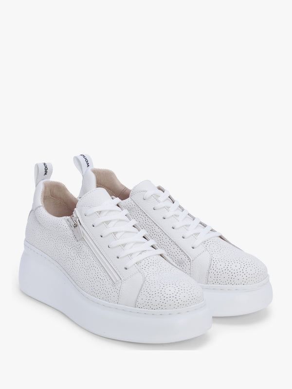 Aria White Leather Perforated Flatform Trainers