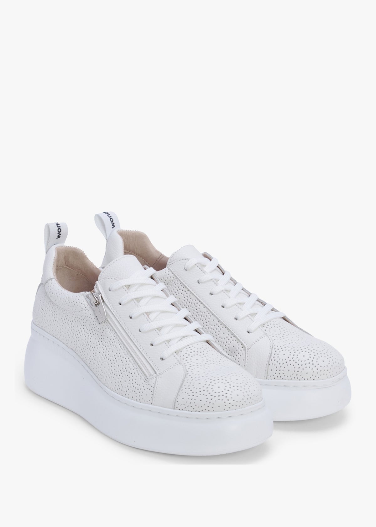 Aria White Leather Perforated Flatform Trainers