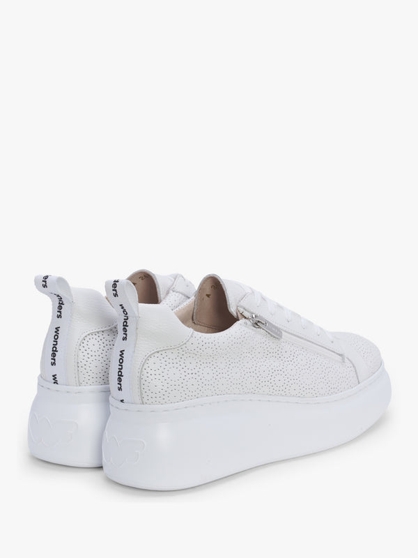 Aria White Leather Perforated Flatform Trainers