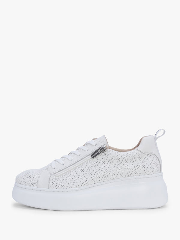 Aria White Leather Perforated Flatform Trainers