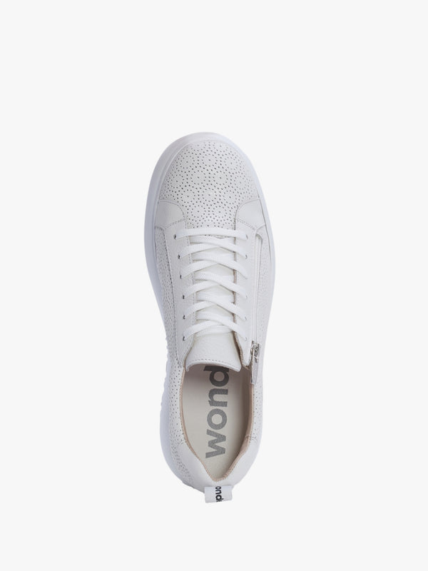 Aria White Leather Perforated Flatform Trainers