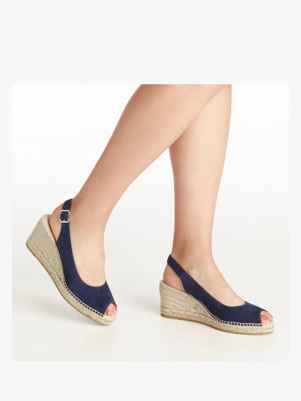 Kate Navy Suede Peep Toe Wedge Espadrilles