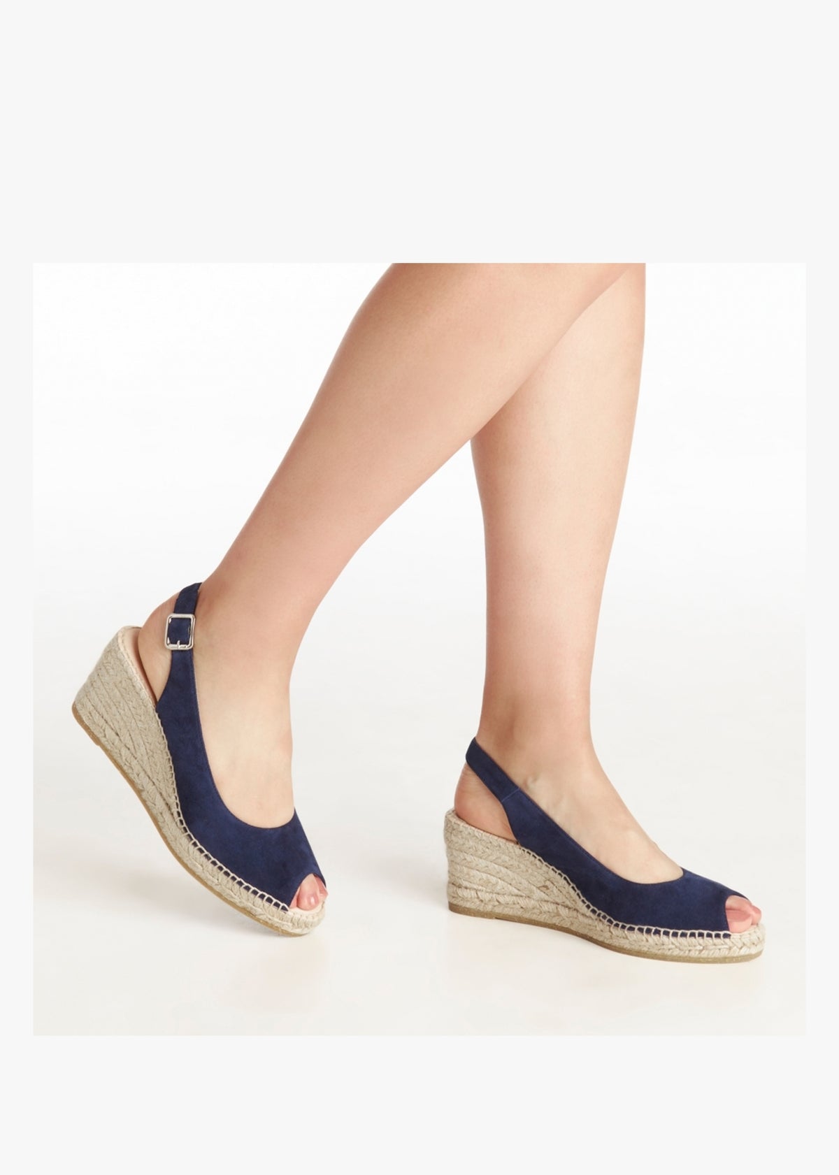 Kate Navy Suede Peep Toe Wedge Espadrilles