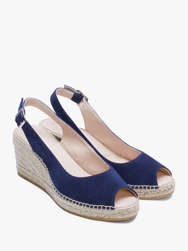 Kate Navy Suede Peep Toe Wedge Espadrilles