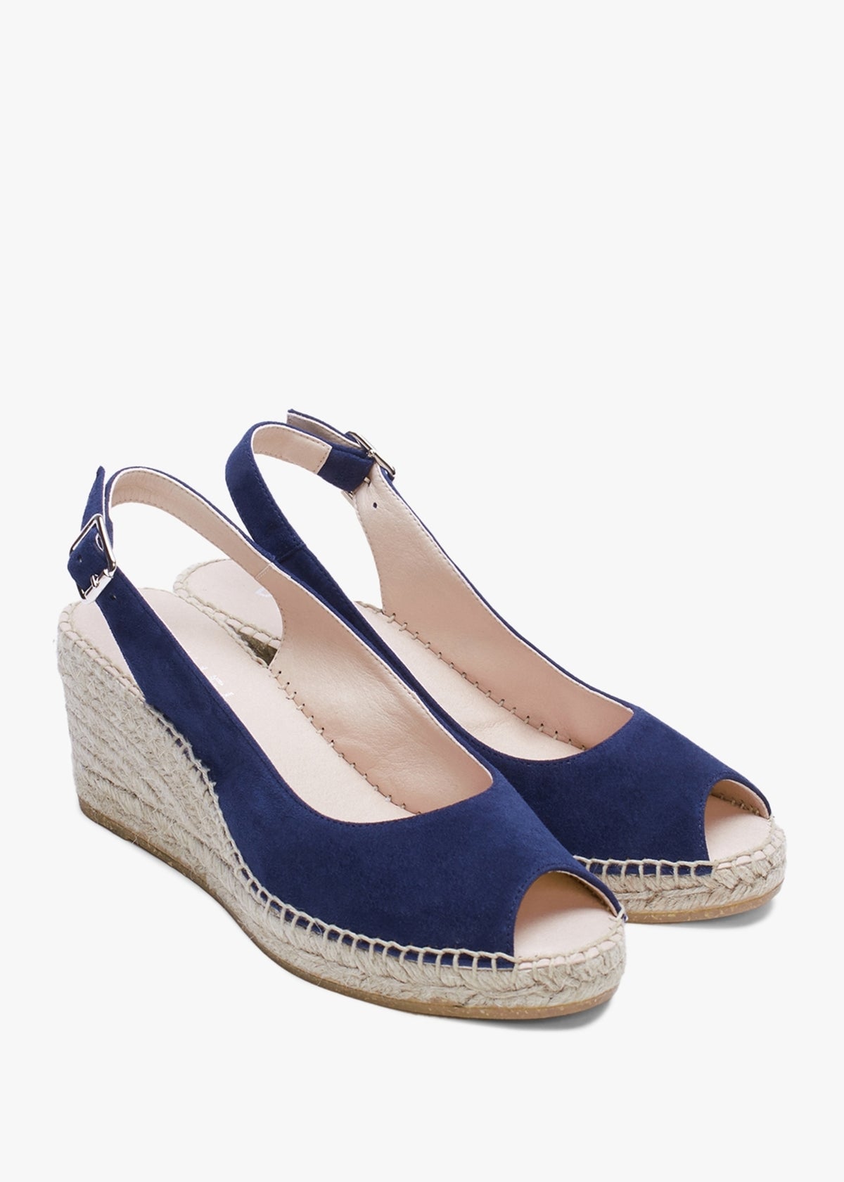 Kate Navy Suede Peep Toe Wedge Espadrilles