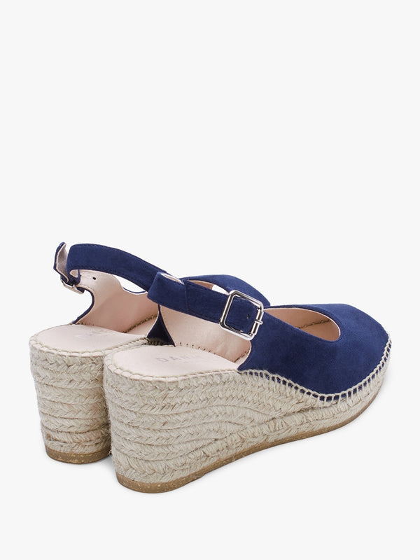 Kate Navy Suede Peep Toe Wedge Espadrilles