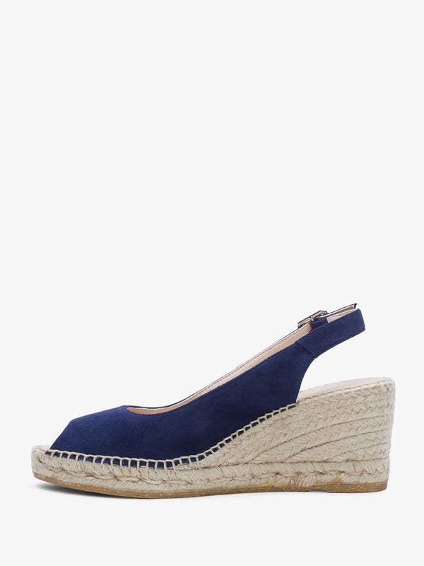 Kate Navy Suede Peep Toe Wedge Espadrilles